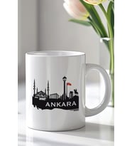Ankara Şehri Tasarımlı 330ml Baskılı Beyaz Seramik Kupa Bardak