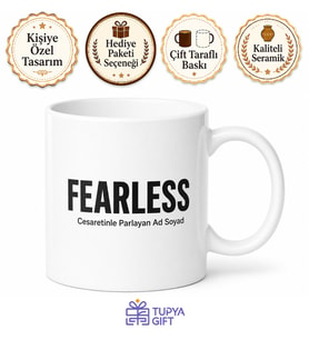 Fearless Baskılı Korkusuz İngilizce Çay Kupası Motivasyon Hediye Bardak