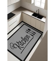 Kitchen Desenli Dijital Baskı Kaymaz Taban Mutfak Halısı H0061 (Çok Renkli)