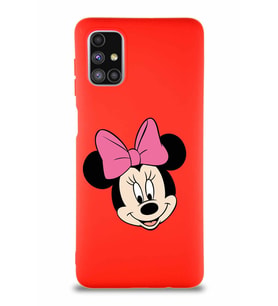 Samsung Galaxy M51 Soft Premier Kapak Minnie Mouse-C Tasarımlı Silikon Kılıf - Kırmızı (Şeffaf)
