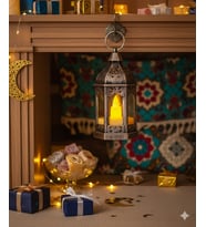9 cm Ramazan Ledli Eskitme Gümüş Fener - Pil Dahil Dekoratif Ramazan Feneri