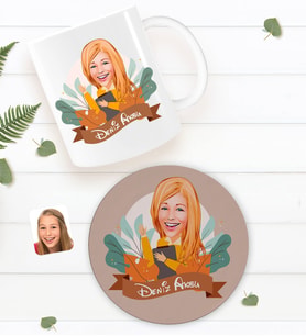 BK Gift Kişiye Özel Öğretmen Karikatürlü Beyaz Kupa Bardak ve Yuvarlak Ahşap Bardak Altlığı Hediye Seti -2