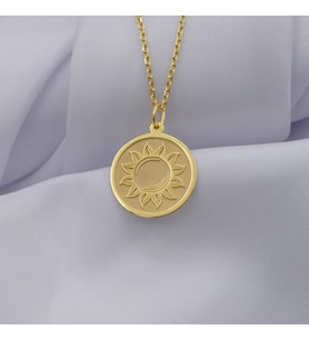 Kişiye Özel 925 Ayar Gümüş Güneş Figürlü Kolye (Gold)