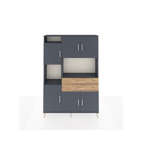Arges Dolap 8 Raflı 2 Çekmeceli 6 Kapaklı 132x30x195 Antrasit-Antrasit/Çam
