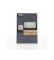Arges Dolap 8 Raflı 2 Çekmeceli 6 Kapaklı 132x30x195 Antrasit-Antrasit/Çam