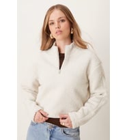 Calvin Klein Sport Sherpa Half Zip Sweatshirt Kadın Yarım Fermuar Rahat Kesim Crop Polar Sweatshirt Bej