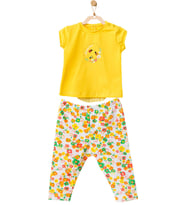 Andywawa Kız Bebek Çiçek Motifli Çok Renkli Alt Üst Takım AC21834R (Sarı)