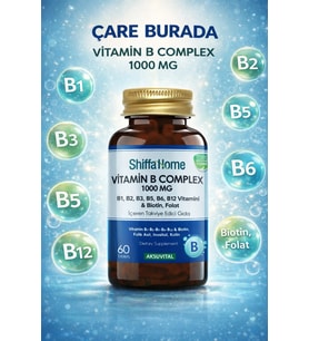 ÇareBurada B Complex Kapsül 1000 mg 60 Kapsül (Biotin, Folat, Kolin, Vitamin B1, B2, B3, B5, B6, B12