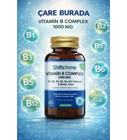 ÇareBurada B Complex Kapsül 1000 mg 60 Kapsül (Biotin, Folat, Kolin, Vitamin B1, B2, B3, B5, B6, B12