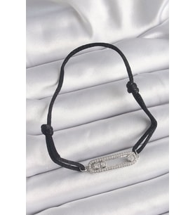 Siyah Renk İpli Asansör Zirkon Taşlı Gümüş Messika Model Kadın Bileklik TJ-BB6580