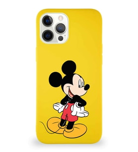 Apple iPhone 12 Pro Max Soft Premier Kapak Mickey Mouse-D Tasarımlı Silikon Kılıf - Sarı (Şeffaf)