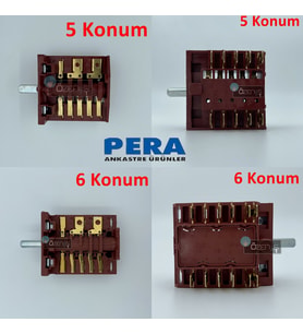 Pera Mekappa Marka Ankastre Fırın Komutatörü - Şalteri - Anahtarı 6 Konumlu (Metal)
