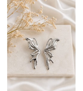 CM Jewelry Kelebek Detaylı Gümüş Renk Çelik Küpe