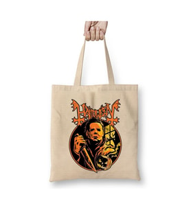Halloween Cadılar Bayramı Michael Myers Beyaz Bez Çanta Uzun Saplı Alışveriş Çantası Plaj Çantası