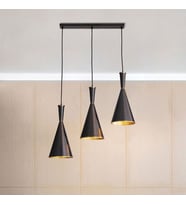 Rsylight Masa Üstü Retro Siyah Içi Sarı Metal Sarkıt Avize 3lü 60 Cm
