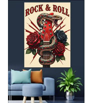 Rock Roll Gül Kafatası Dekoratif Kanvas - Mdf Ahşap Tablo