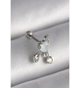 pilelistore 316L Çelik Gümüş Renk Beyaz Minelik Kalp Sallantı Zirkon Taş Detay Tragus Piercing - TJ-
