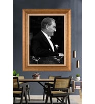 Altın Varaklı Çerçeveli Paspartulu Atatürk Tablo TR1288 (Gold)