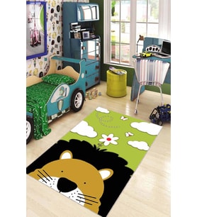 Yeşil Kaymaz Tabanlı Yıkanabilir Aslanlı Çocuk Halısı KD040