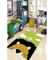 Yeşil Kaymaz Tabanlı Yıkanabilir Aslanlı Çocuk Halısı KD040
