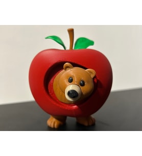 Apple Bear Figürü - 3D Yazıcı Tasarım Elma Ayı Biblosu - Yaratıcı Masaüstü Aksesuarı