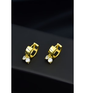 925 Ayar Gümüş Gold Kaplama Zirkon Taşlı Sallantılı Halka Küpe