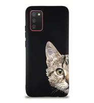 Samsung Galaxy A02S Soft Premier Kapak Catface Tasarımlı Silikon Kılıf - Siyah (Şeffaf)