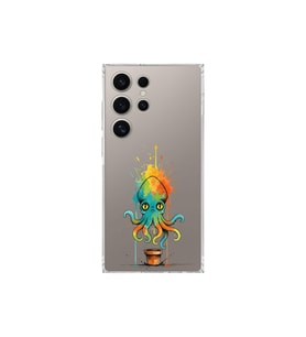 Samsung Galaxy S24 Ultra ile uyumlu Splash ahtapot tasarımlı şeffaf silikon kılıf