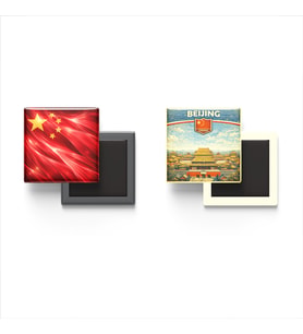 Buzdolap Magnetleri - Çin Bayrağı ve Pekin Retro Tema - 2'li Set Magneti