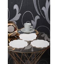Yuvarlak Krem  Krem 6'lı Nakış İşlemeli Linen Keten Kokteyl Kahve Sunum Peçetesi