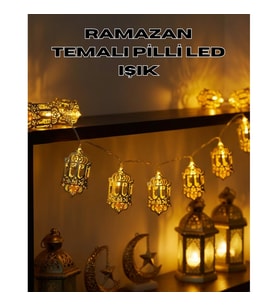 Altın Fener Figürlü Pilli LED Ramazan Dekorasyon Işıkları