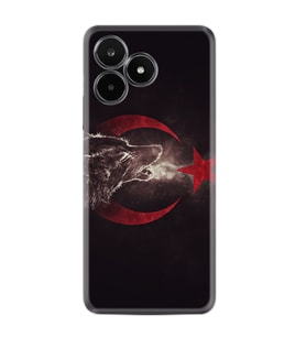 C53 Kılıf Resimli Desenli Baskılı Silikon Kurt ve Ay Yıldız 1403