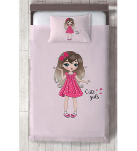MEKTA HOME BEBEK VE ÇOCUK ODASI Pembe Kalp Desenli Yatak Örtüsü