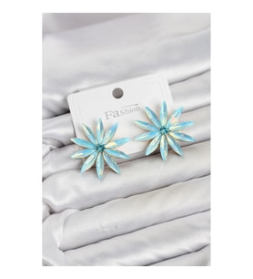 Mey İthalat® Buz Mavisi Kristal Taşlı Lotus Model Kadın Küpe