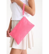 Premium Kadın Renkli Astarlı Fermuarlı Clutch El Çantası Portföy (Pembe)