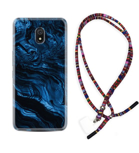 Xiaomi Redmi 8A 8 Pro 9C 9T 10C 11T Pro Kılıf Boyun Asklı Rasta Silikon Blue MArble 1379