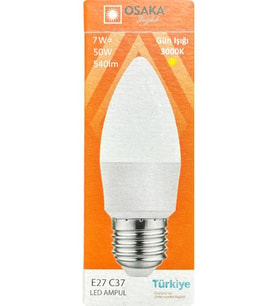 Osaka 7W (50W) 3000K (Sarı) E27 Duylu (Kalın Duy) Mum Led Ampul