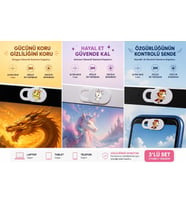 Lexroo Kamera Kapatıcı 3'lü Set, 3 Farklı Karakter Tasarımlı Ultra İnce 1 mm Sürgülü Webcam Cover
