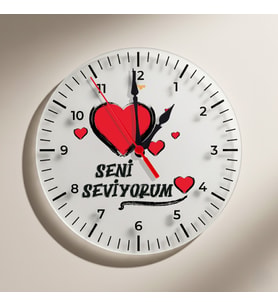 Seni Seviyorum Yazılı Kalpli Duvar Saati (Krem)