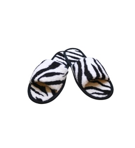 Baskılı Havlu Terlik Kaymaz İnce Taban Zebra Baskılı- Siyah Biyeli-39-42