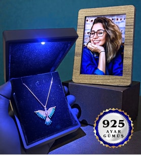 Fotoğraflı ve Premium Işıklı Kutusunda 925 Ayar Gümüş Anka Kuşu Kolyesi