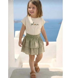 Kız Çocuk Nakışlı T-shirt ve Etek Takım - Yeşil-81518