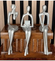 Modern Soyut Düşünür Heykel Seti (3’lü)  Büyük Boy Reçine Ev & Ofis Dekoru  MYK Hediye ve Sanat At (Gümüş)