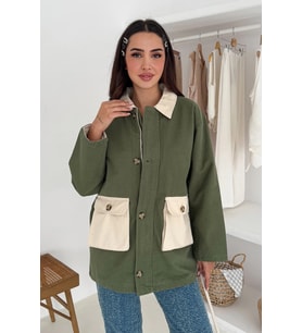 Körüklü Cep Detaylı Yağmur Gabardin Ceket Yeşil
