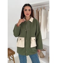 Körüklü Cep Detaylı Yağmur Gabardin Ceket Yeşil
