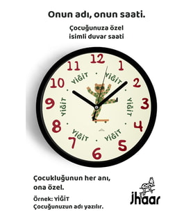 İsme Özel Gözlüklü Kaykaylı Ayı Çocuk Odası Duvar Saati Orta Boy 30 cm Siyah Camlı Sessiz