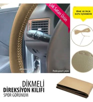 Dikmeli Direksiyon Kılıfı Bej Deri-Bej İpli Kokusuz ( 38Cm×10CM )