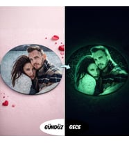 BK Gift Kişiye Özel Fotoğraflı Fosforlu Yuvarlak Puzzle -1, Gece Parlayan Puzzle, Sevgiliye ve Ev Hediyesi