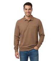 Erkek Gömlek Yaka Petek Doku Cepli Regular Fit Sweatshirt BGL-ST04956 (Camel)