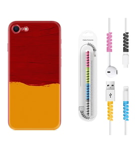 Apple iPhone 5 6 7 8 Plus Se XR Kılıf Kablo Koruma Spiral Silikon Sarı Kırmızı Boya 1708